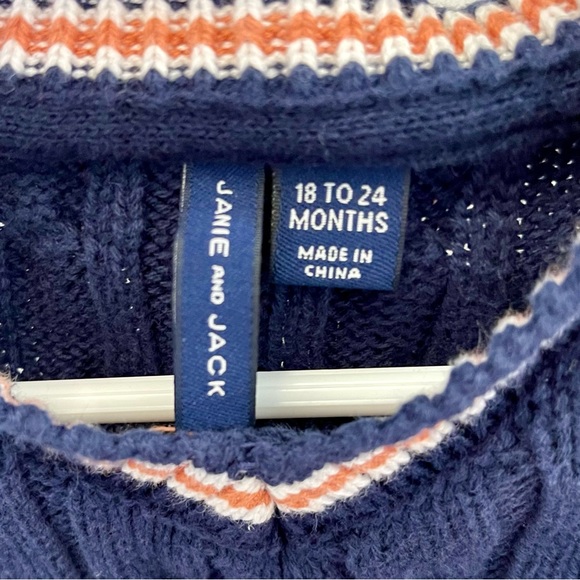 Janie and Jack Baby Varsity Cable Knit Sweater - Size 18-24 Months - Navy Blue - Picture 3 of 3